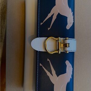Equestrian Print Clutch with Gold Buckle